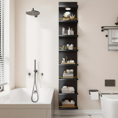 Floating Wall Shelves with LED Light - 6 & 8 Tier Wall Mounted Display Shelf Unit with Anti-Slip Rails for Bedroom