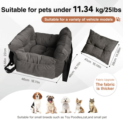 Dog Car Seat Carrier Booster with Safety Harness – Pet Travel Seat for Dogs & Cats, Handheld & Shoulder Strap, Fits Front & Back Seat