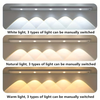 Motion Sensor Cabinet LED Strip Light USB Rechargeable 1400mAh - 3 Color Dimmable Wireless for Home Cooking, Dining and Outdoor Meals