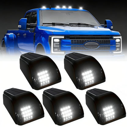 Solar Cab Roof LED Light Set, Five Adhesive-Mount Units in Green, Yellow or White with 13.5 cm Housings
