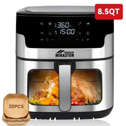 8.5QT Digital Air Fryer 8-in-1 with Touchscreen Display & 8 Presets, 1500W Air Fry, Bake, Roast & Broil, Stainless Steel Basket