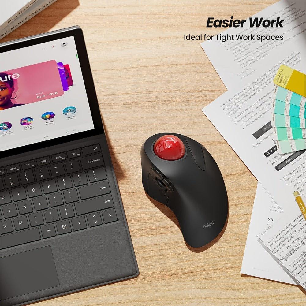 Wireless Trackball Mouse, Rechargeable Bluetooth & 2.4G, 44mm Index Finger Rollerball, 5 DPI Levels