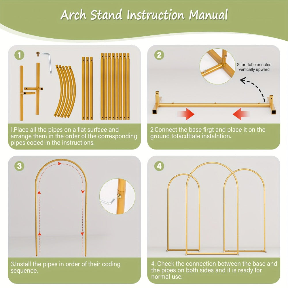 3-Pack Golden Metal Photo Backdrop Arch Set (7.2/6.6/6ft), Wedding Ceremony Party Frame for Birthday
