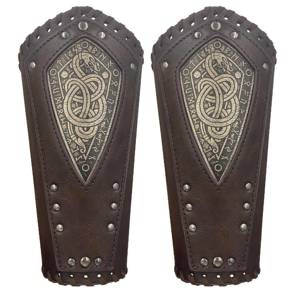 Viking Snake Wrist Guards 2-Pack Medieval Norse Leather Bracers, Nordic Retro Cosplay Props for Halloween LARP Renaissance Faire Costume