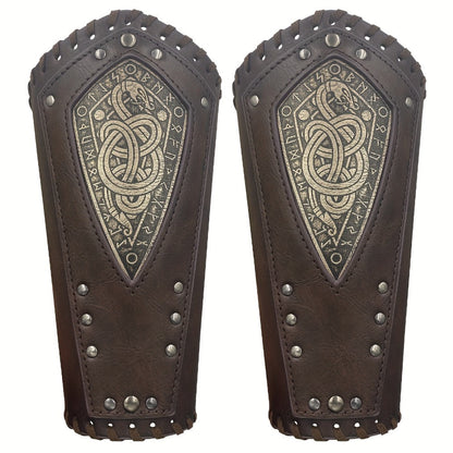 Viking Snake Wrist Guards 2-Pack Medieval Norse Leather Bracers, Nordic Retro Cosplay Props for Halloween LARP Renaissance Faire Costume