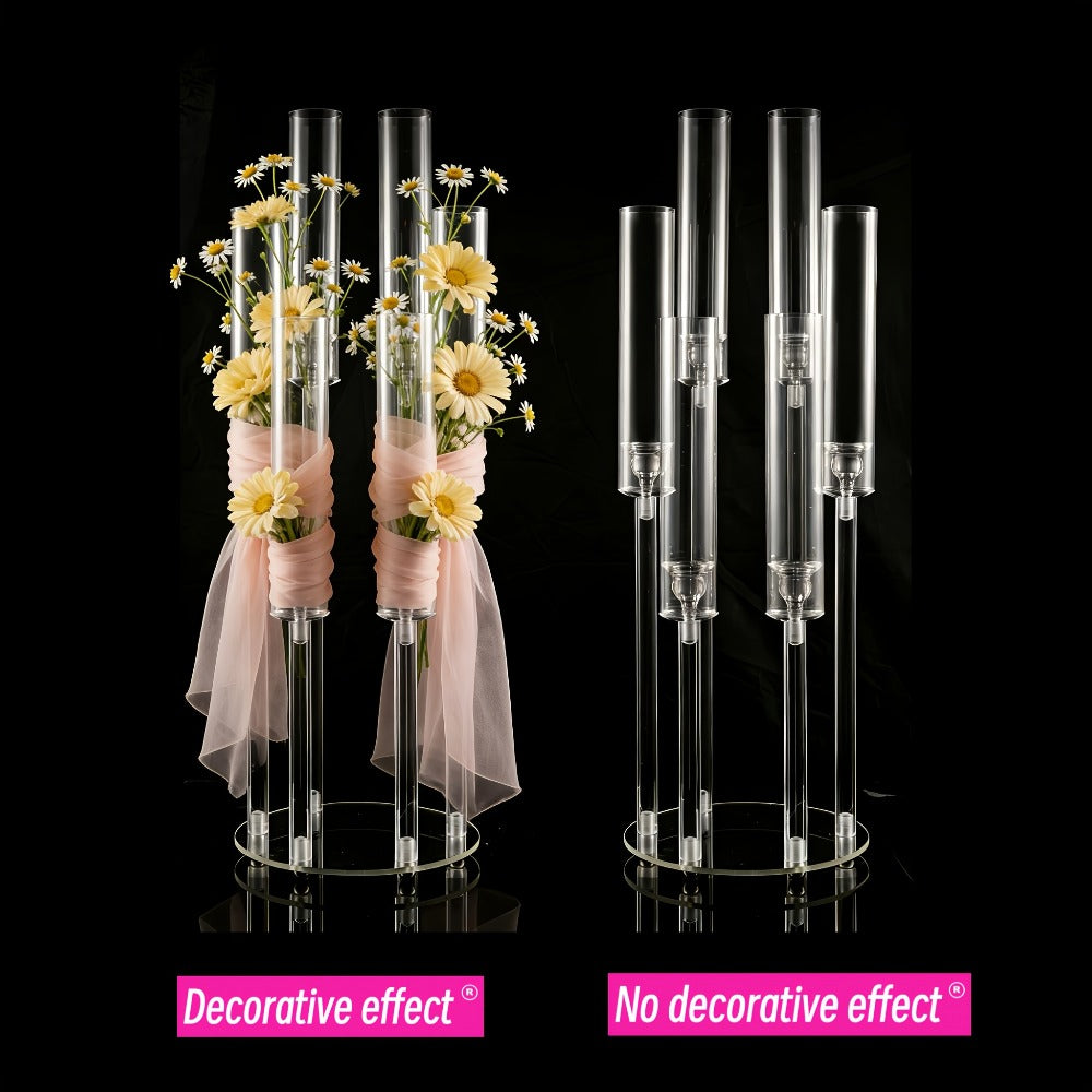 Acrylic Candelabra Candle Holder, Clear Crystal 5-Arm & 6-Arm Taper Candlestick Holders for Wedding Centerpiece