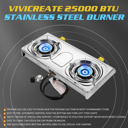 Propane Camping Stove Single & Double Burner, Stainless Steel Gas Cooker with Auto Ignition for Outdoor Cooking