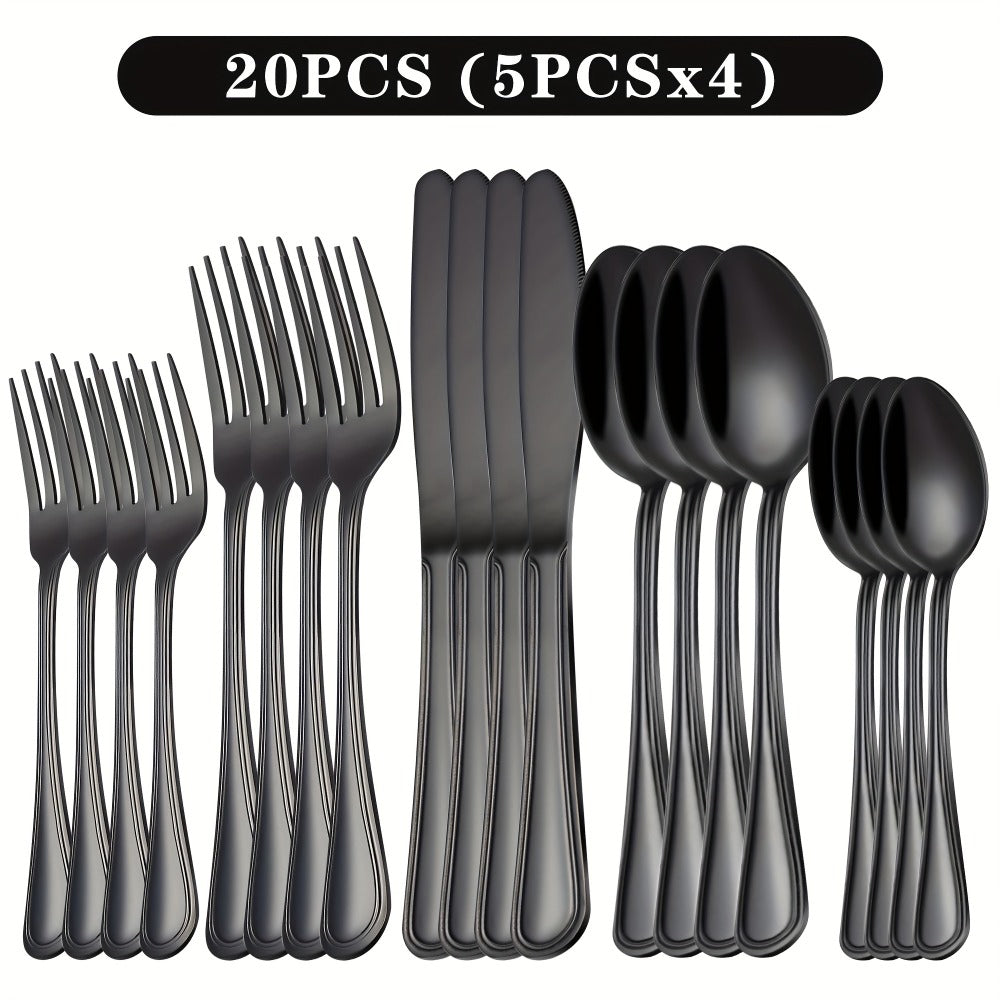 Stainless Steel Flatware Sets in 20–72 Piece Silver, Black or Gold Configurations with Exact Checkout Options