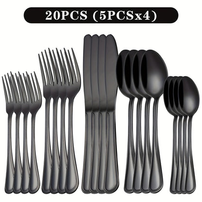 Stainless Steel Flatware Sets in 20–72 Piece Silver, Black or Gold Configurations with Exact Checkout Options