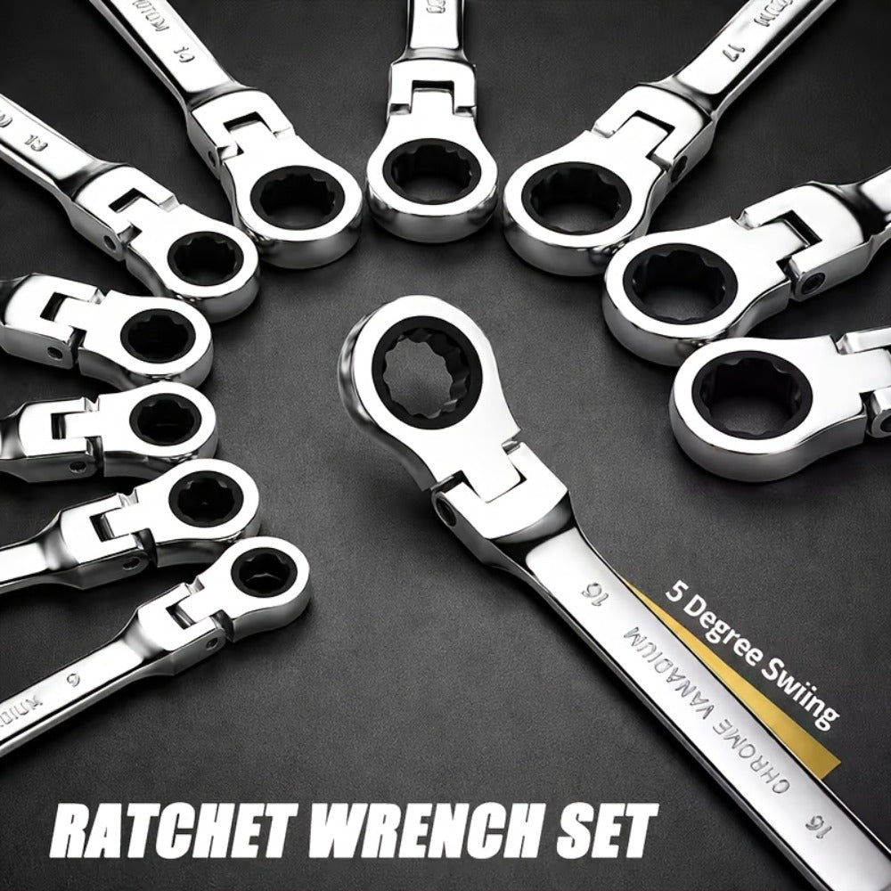 Wrench Set 10-Piece Multi-Function, 8 Hex Wrenches, Flare Wrench & 10mm Ratchet Wrench, Chrome Vanadium Steel