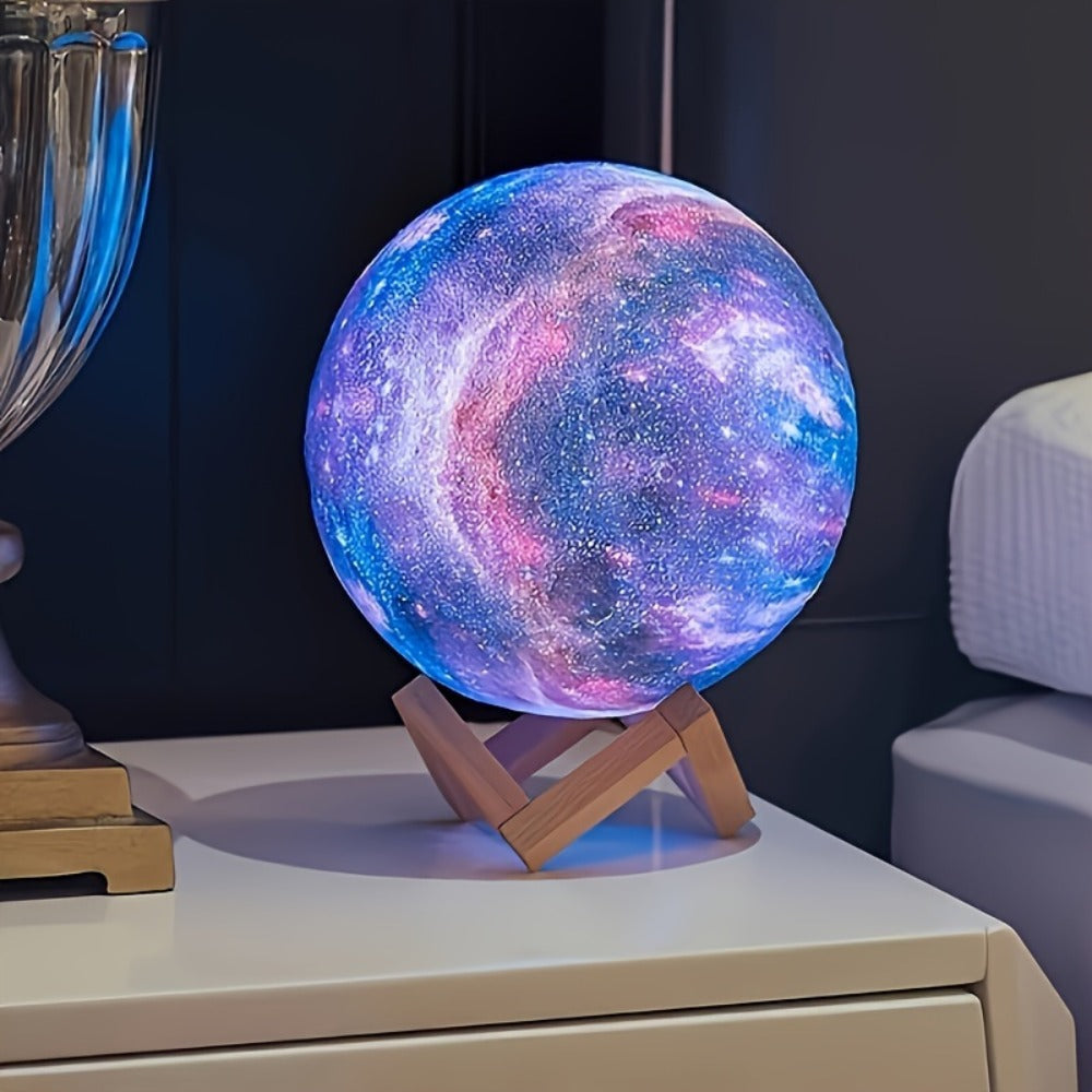 3D Moon Lamp 16 Colors LED Night Light with Remote Control USB Powered Solid Wood Stand for Entryways, Bedrooms and Living Spaces