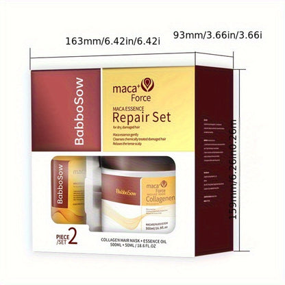 500ml Collagen Hair Mask and Maca Essence Oil Two-Piece Boxed Hair Care Set with Separate Bottles