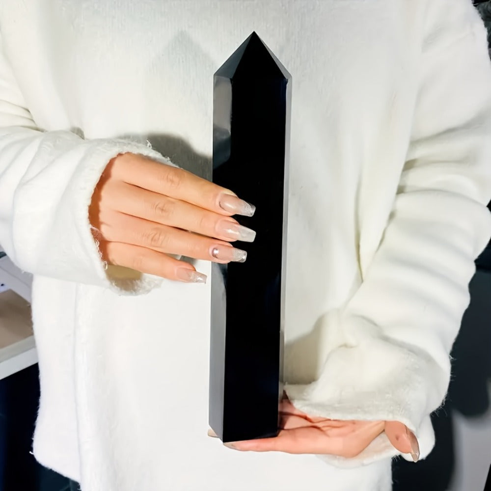 Black Obsidian Crystal Tower Natural Hexagonal Pillar Obelisk Generator for Home Decor Meditation Healing Crystal Feng Shui Office Holiday
