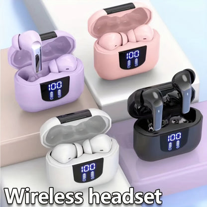 Bass Stereo Wireless Earphones Bluetooth 5.4, Playtime In-Ear Earbuds with Noise Cancelling Mic & LED Display
