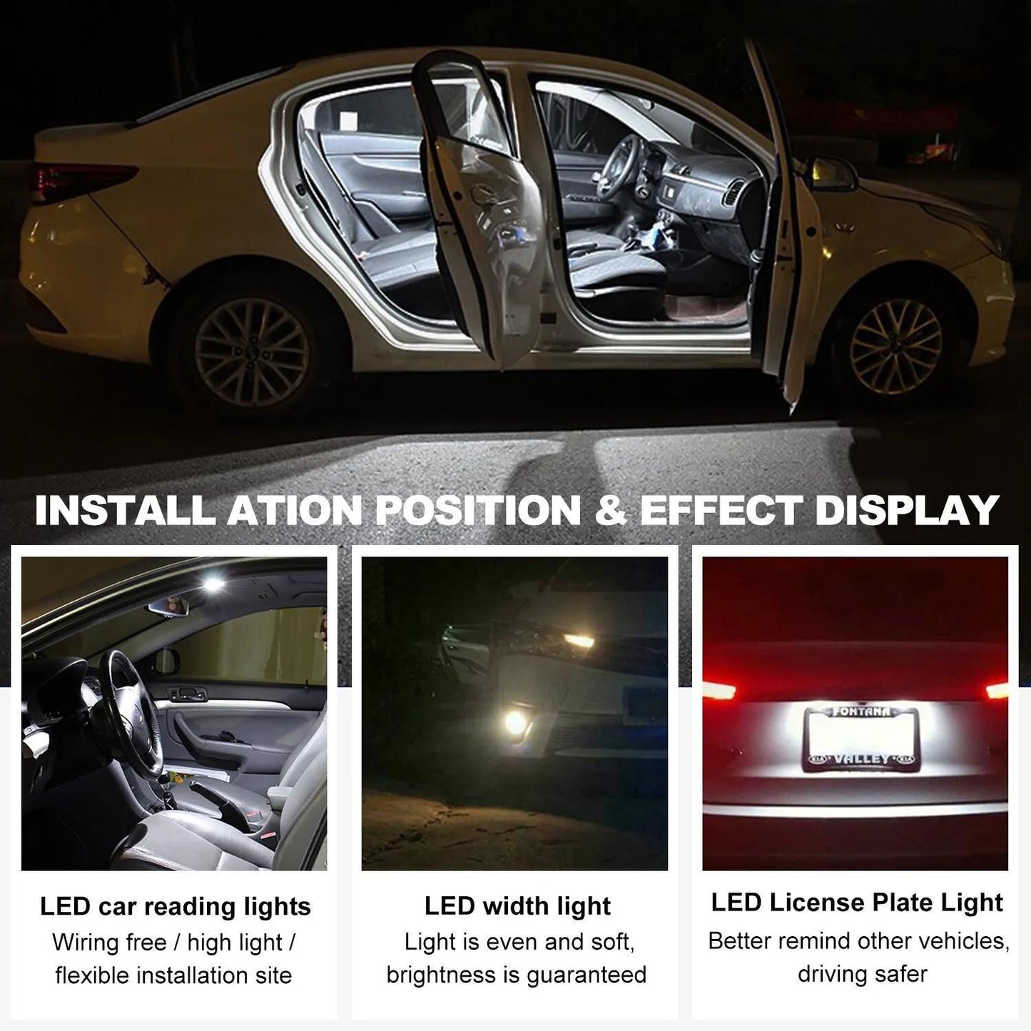 Car LED Interior Light Bulb Kit 56PCS 12V T10 Universal Fit | Map Dome Reading License Plate Luggage Compartment LED Replacement Bulbs