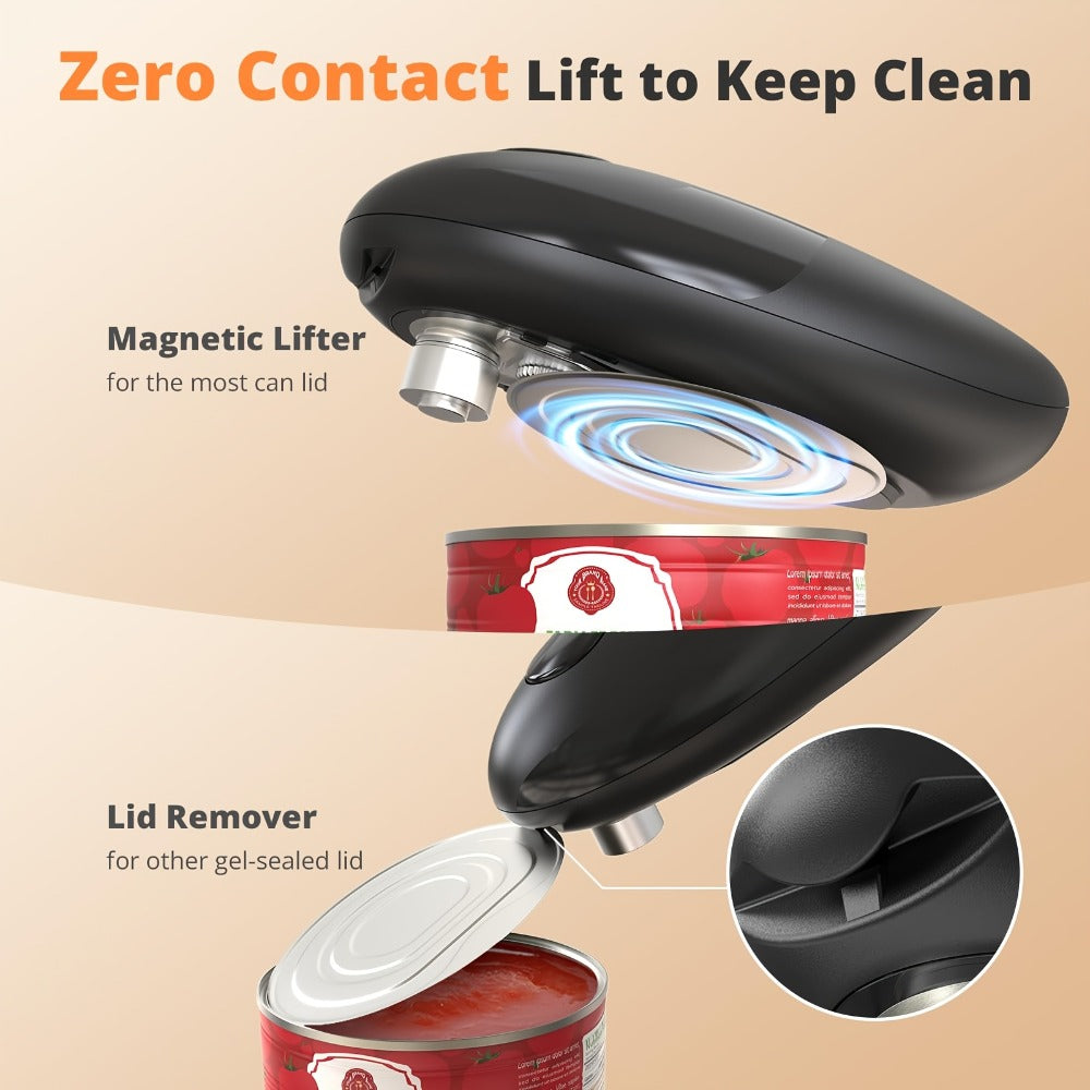 Low-Profile One-Touch Can Opener with Round Start Button in Two Cordless Color Designs, Red or Black