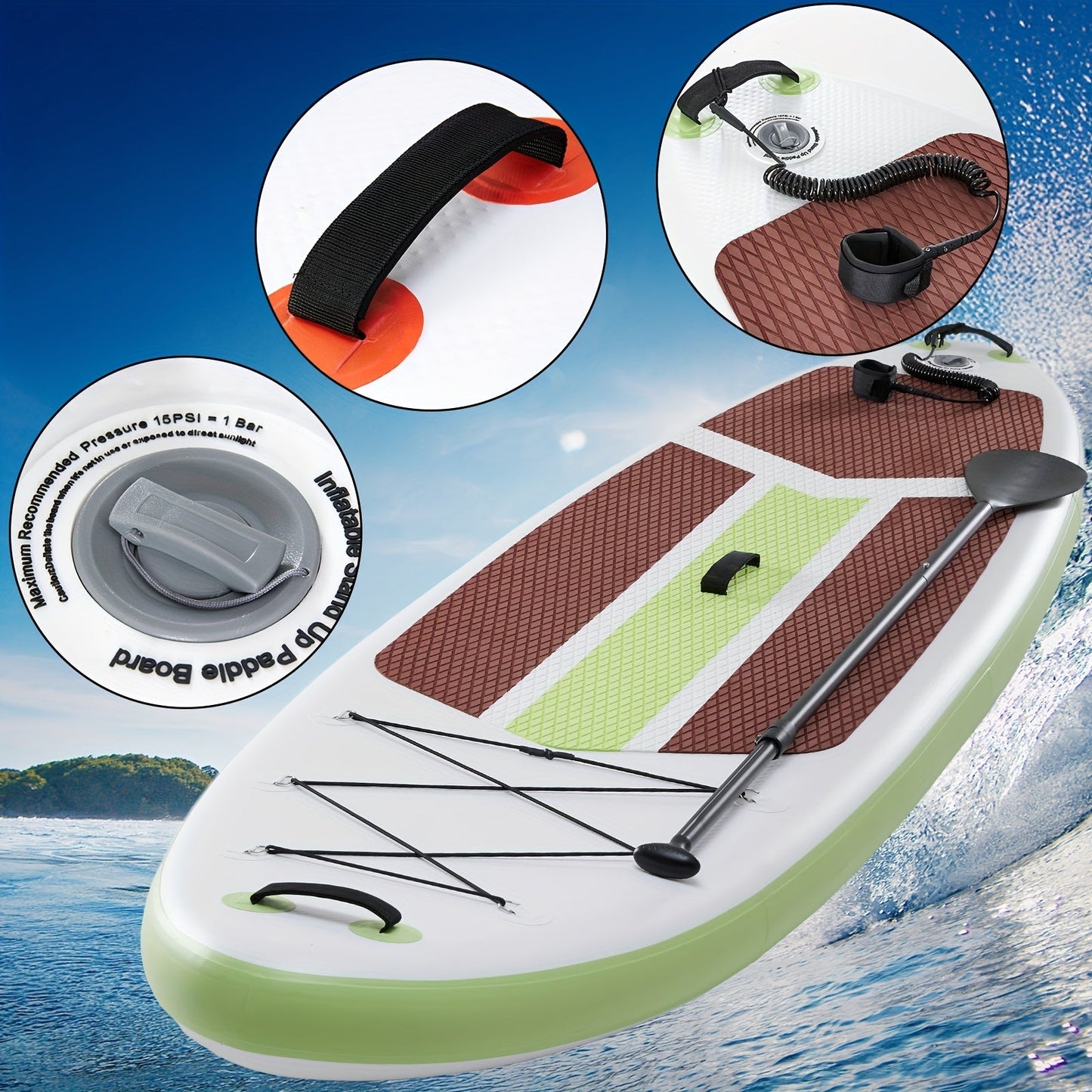 10.5-Foot Inflatable Stand-Up Paddle Board with Wide Non-Slip Deck and Green, Orange or Gray Options