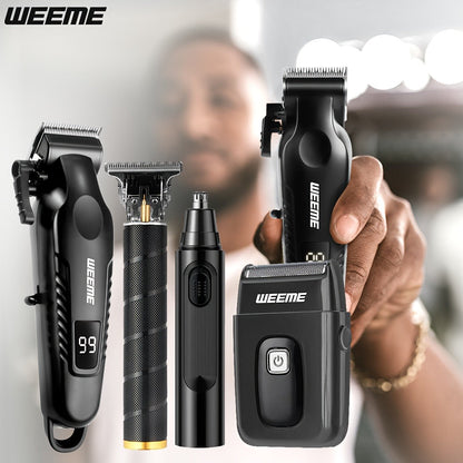 Men's Grooming Kit 4-Piece Set, USB Rechargeable Hair Clipper, Nose Trimmer, Electric Shaver & T9 Detailer with 8 Guide Combs