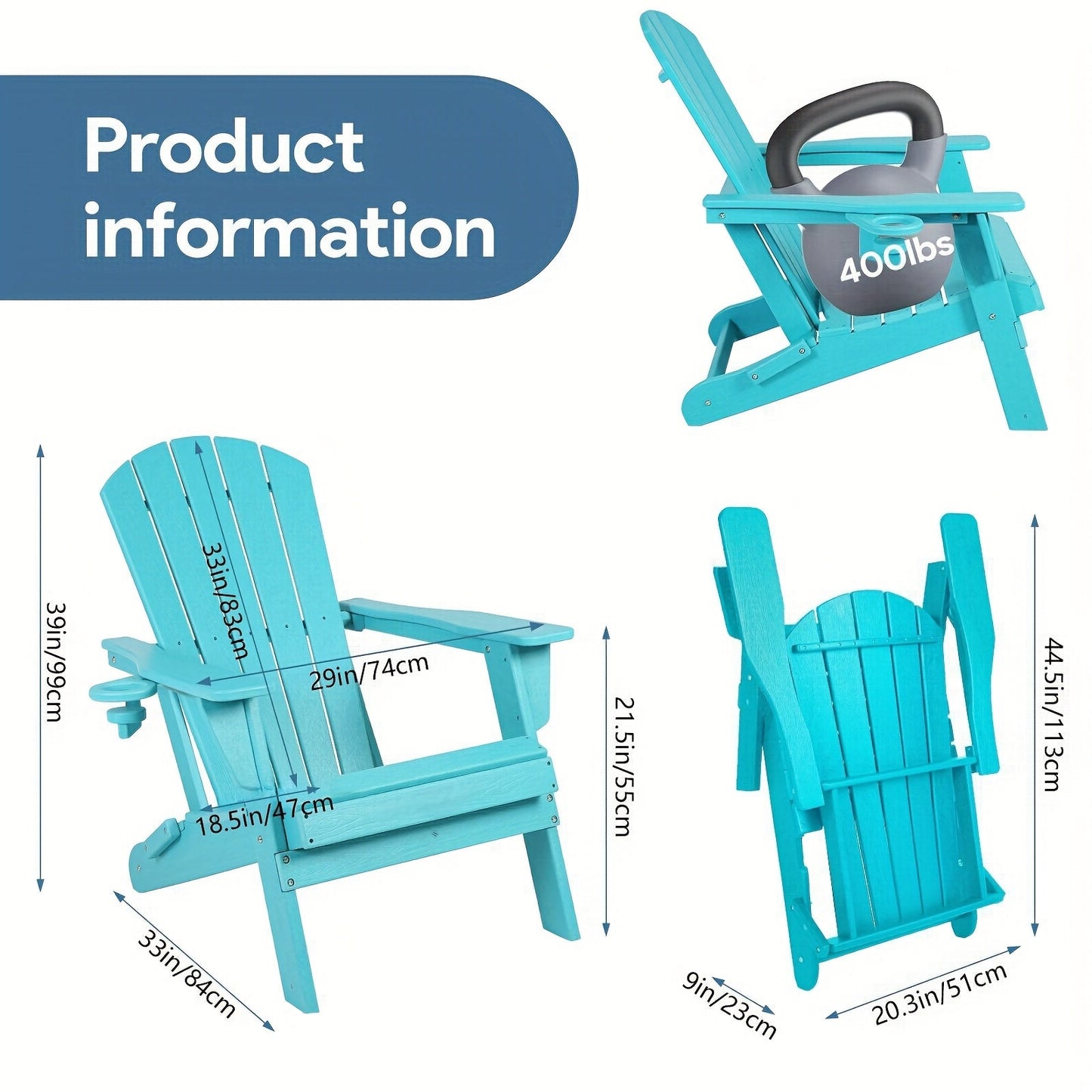 Folding Adirondack Chair with Cup Holder – HDPE All-Weather Outdoor Patio Chair
