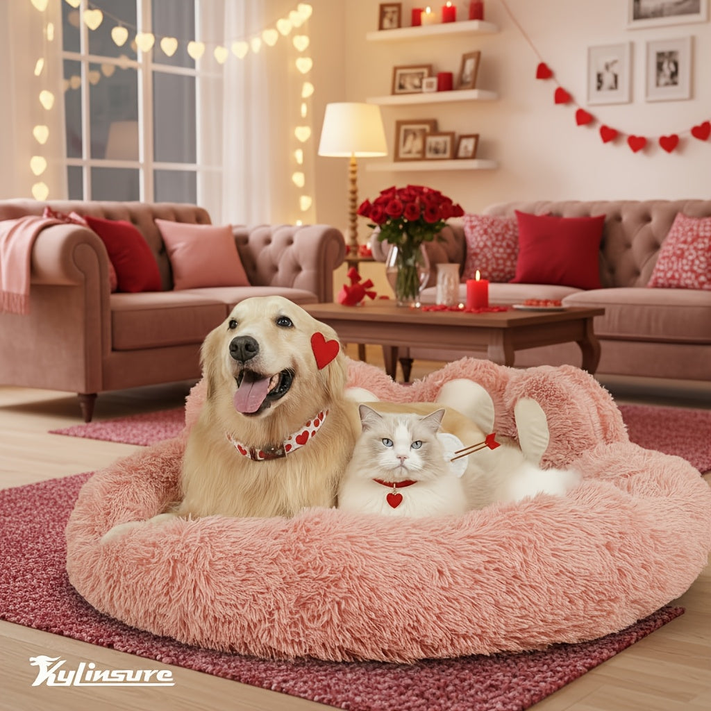 Dog Bed Cat Bed Bear Paw Shaped Donut – Calming Round Plush Pet Mattress, Warm & Soft Cuddler Bed for Dogs and Cats, Includes Pet Scarf