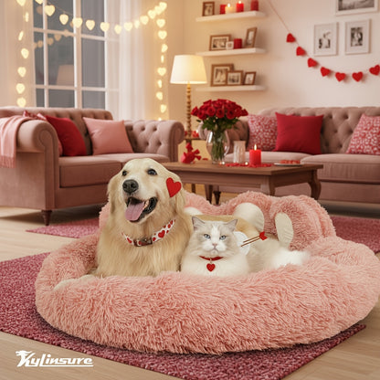 Dog Bed Cat Bed Bear Paw Shaped Donut – Calming Round Plush Pet Mattress, Warm & Soft Cuddler Bed for Dogs and Cats, Includes Pet Scarf