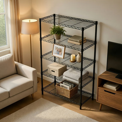 Metal Storage Shelving Unit Adjustable 4 5 Tier Steel Shelf Rack for Garage Kitchen Pantry Workshop Black Chrome MZG