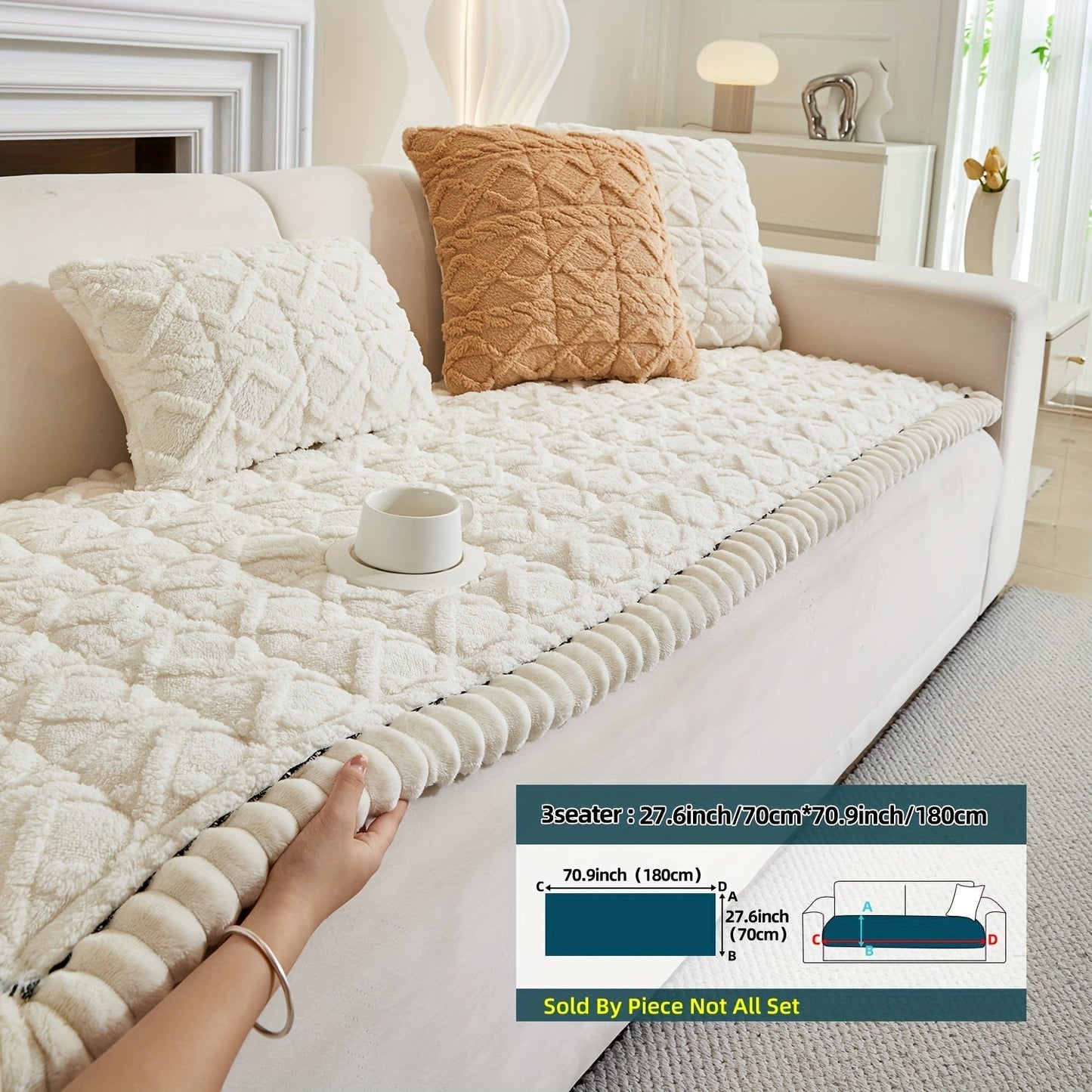 Sofa Cover Bohemian Quilted Shu Velveteen Panels with Ruffles and Design in Five Colors with Model-Specific Size and Color Options
