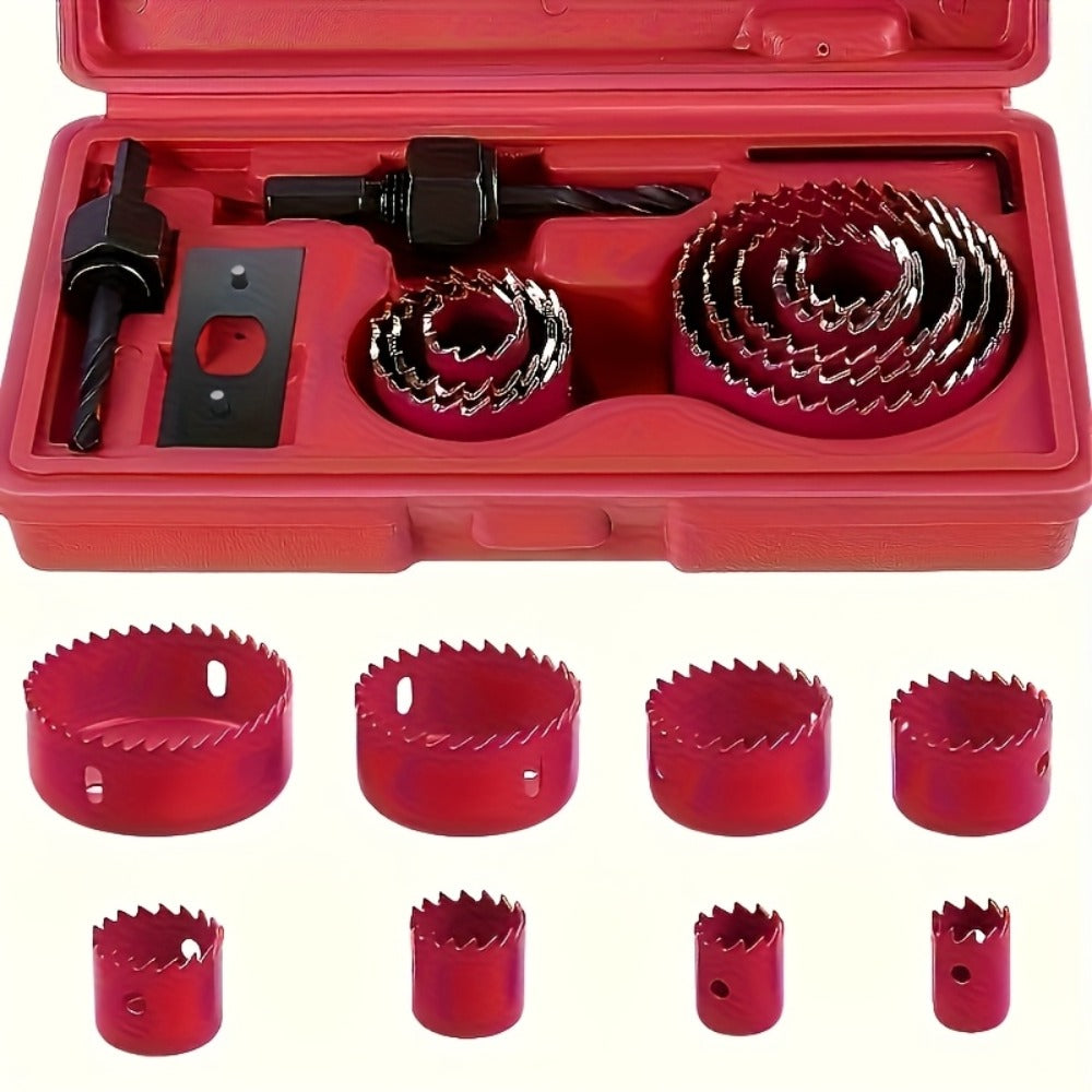Hole Saw Set 8 Piece Kit 3/4 to 2-1/2 Inch 19mm-64mm Saw Blades with Mandrel and Allen Wrench for Drilling Softwood PVC Plastic Boards