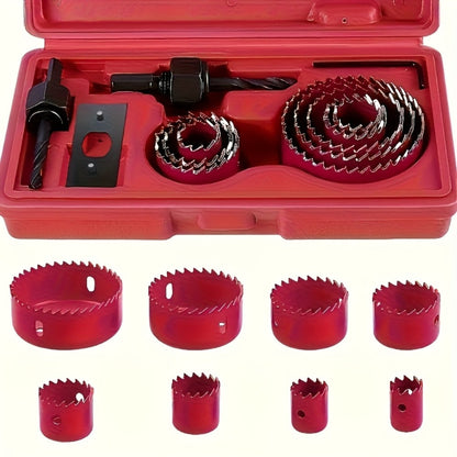 Hole Saw Set 8 Piece Kit 3/4 to 2-1/2 Inch 19mm-64mm Saw Blades with Mandrel and Allen Wrench for Drilling Softwood PVC Plastic Boards
