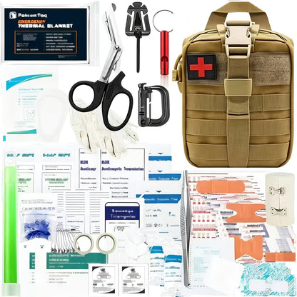 217-Piece Outdoor Tool and First Aid Supply Kit with MOLLE Bag in Nine Color-Labeled Options