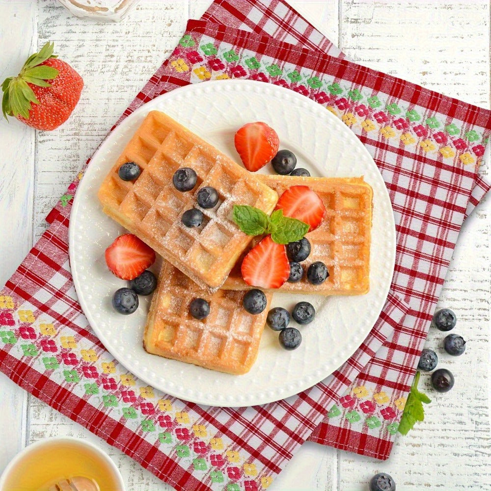 Four-Piece Kitchen Towel Set, 18 x 28 Inches Each with Mixed Plaid, Stripe and Floral-Band Colors