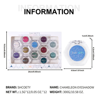 Chameleon Color-Shifting Eyeshadow Palette 12 Shades, Pearlescent Pigments Matte & Shimmer Blendable Eye Makeup Kit for Women