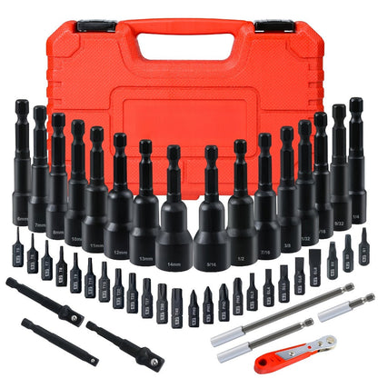 Magnetic Nut Driver Set 47pcs – Magnetic Screwdriver Bits & Socket Set, SAE 1/4"-9/16" & Metric 6-14mm