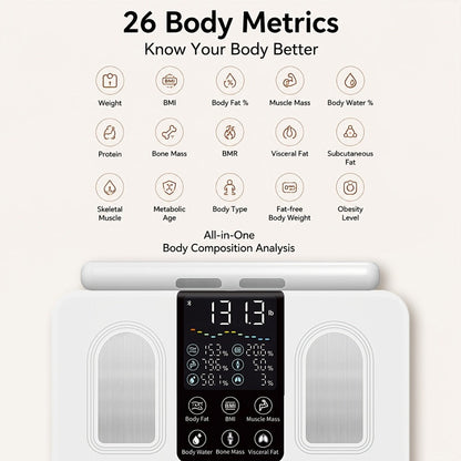 Smart Body Fat Scale with Handle, 8-Electrode Full Body Composition Analyzer, BMI Mass Monitor