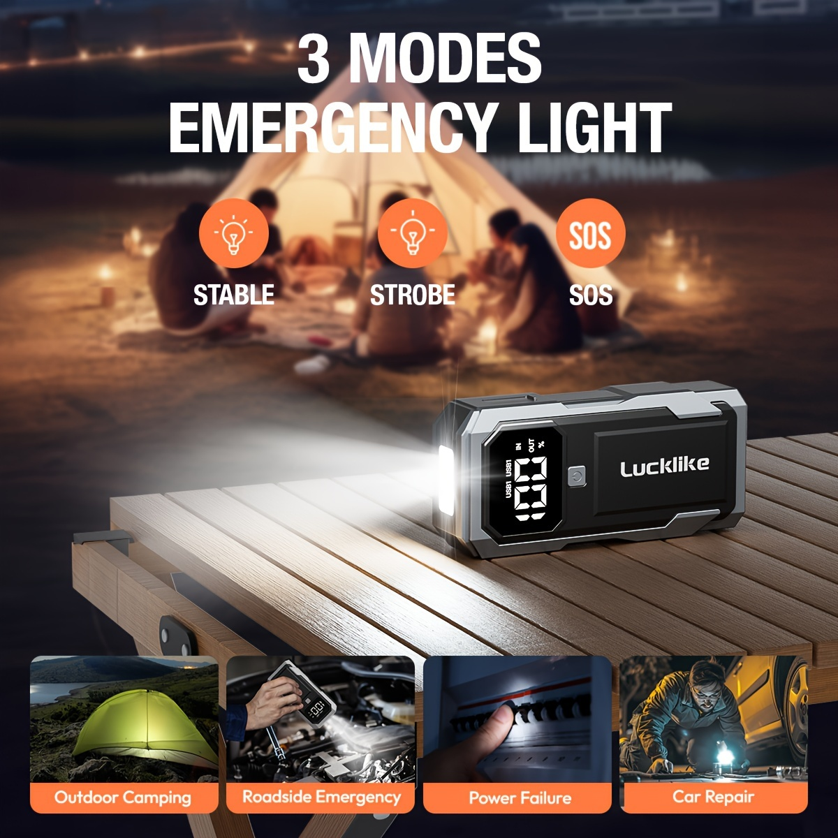 Battery Jump Starter 5000A 3000A Peak for Gas Diesel Engines QC3.0 18W Fast Charge USB-C Recharge for Garden, Patio and Yard Use