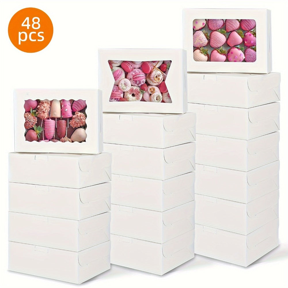 Cookie Boxes with Window 48 Pack, 8x6x2.5" Kraft Bakery Boxes for Cookies, Macarons, Pastries & Cake