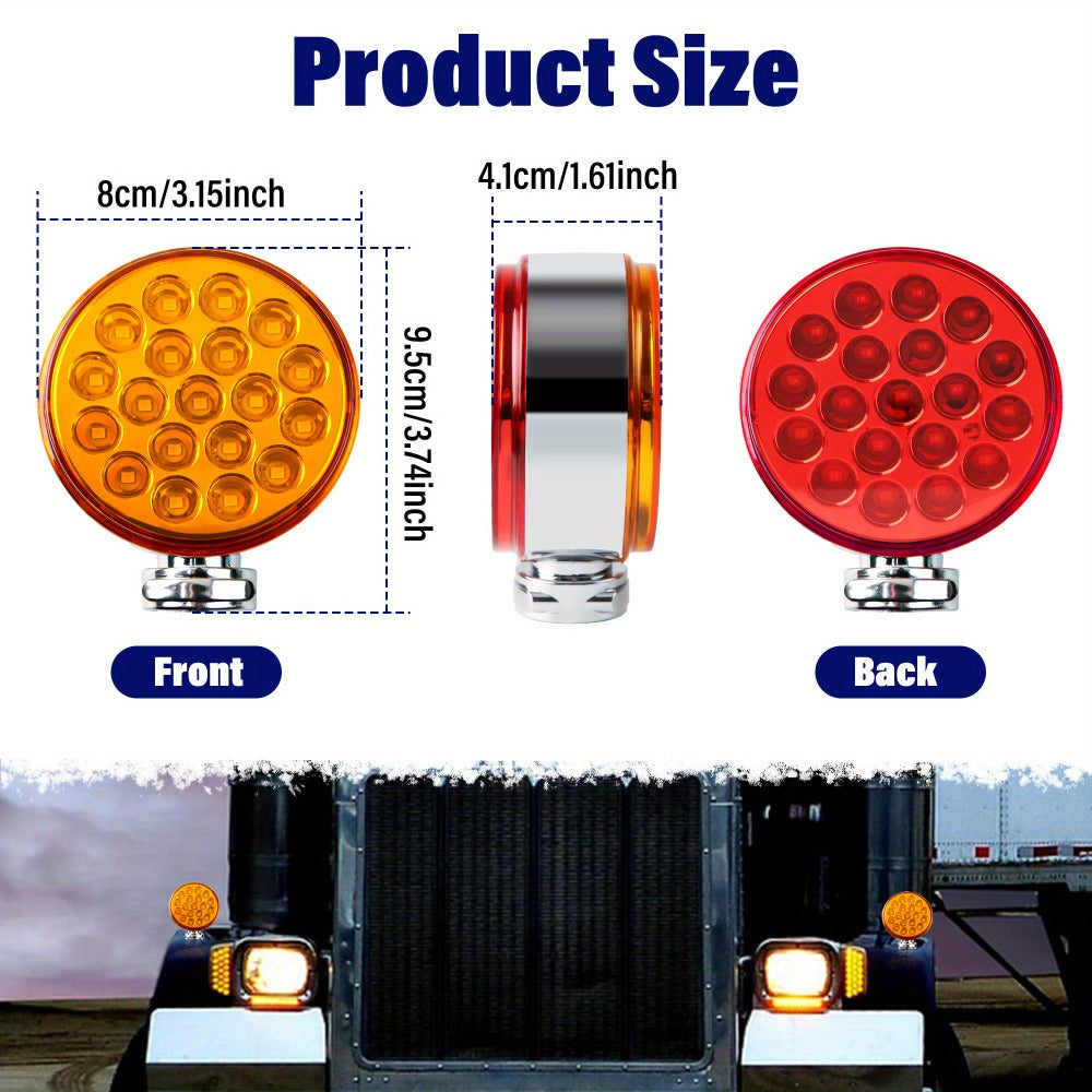 Truck Pedestal Lights Kit 4 Pack – 2pcs 4 Inch Round Double Face LED Turn Signal Lights 38-LED & 2pcs 3 Inch Round Double Face LED Marker