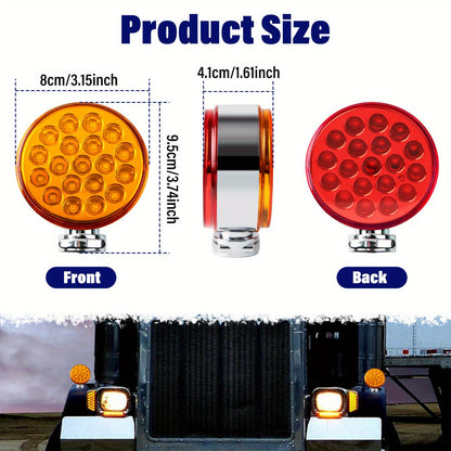 Truck Pedestal Lights Kit 4 Pack – 2pcs 4 Inch Round Double Face LED Turn Signal Lights 38-LED & 2pcs 3 Inch Round Double Face LED Marker