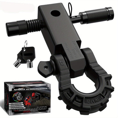 Shackle Hitch Receiver 2-Inch 68, 000 lb Break Strength with 3/4" D-Ring & 5/8" Hitch Lock Pin – Heavy Duty Drop Forged Steel 8-Ton Vehicle
