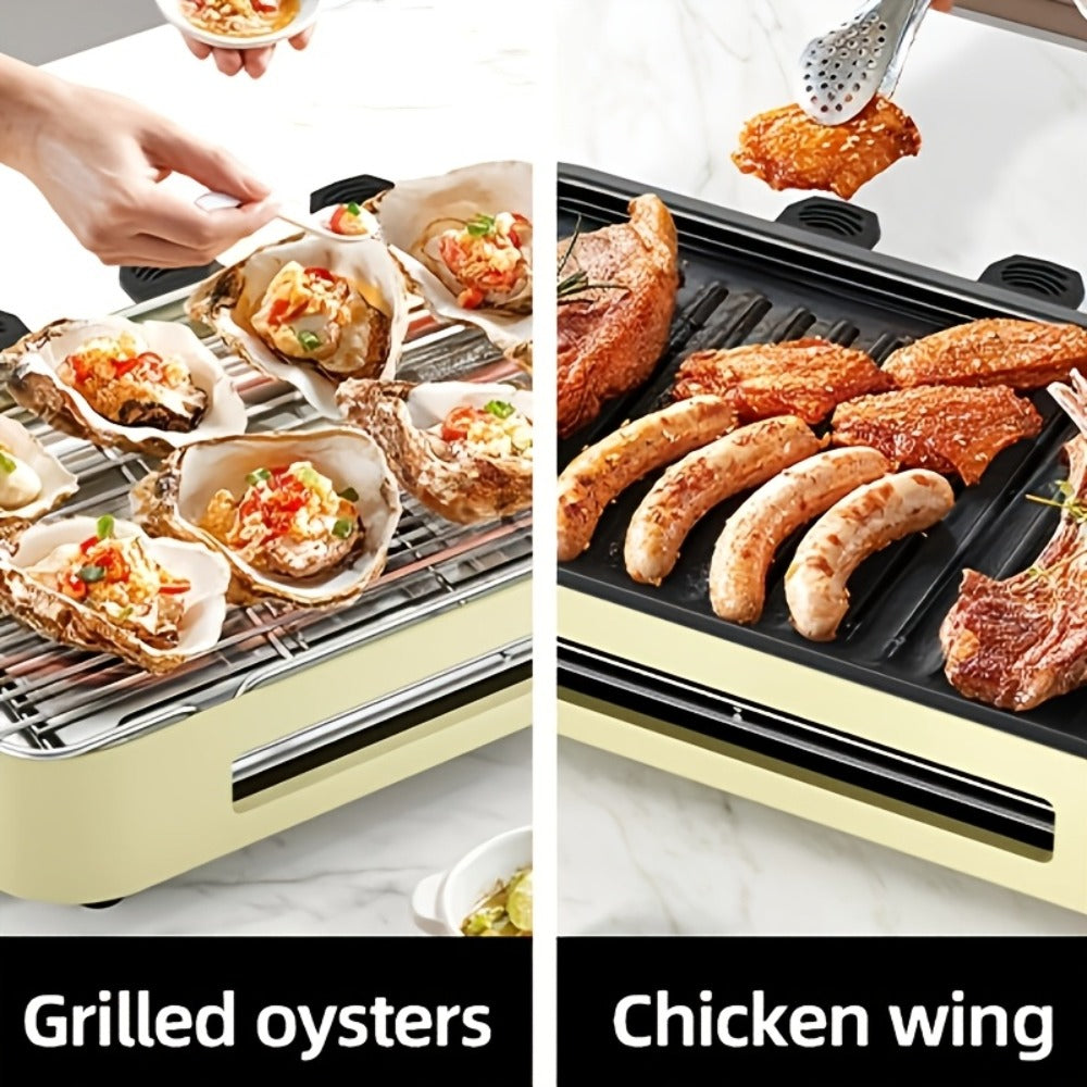 Electric Grill 2-in-1 Indoor BBQ & Frying Pan, 1500W Temperature Control, Non-Stick Detachable Cooking Board