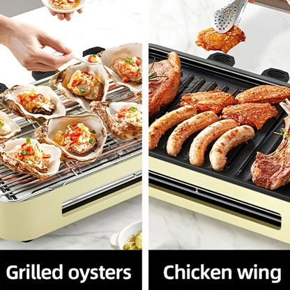 Electric Grill 2-in-1 Indoor BBQ & Frying Pan, 1500W Temperature Control, Non-Stick Detachable Cooking Board