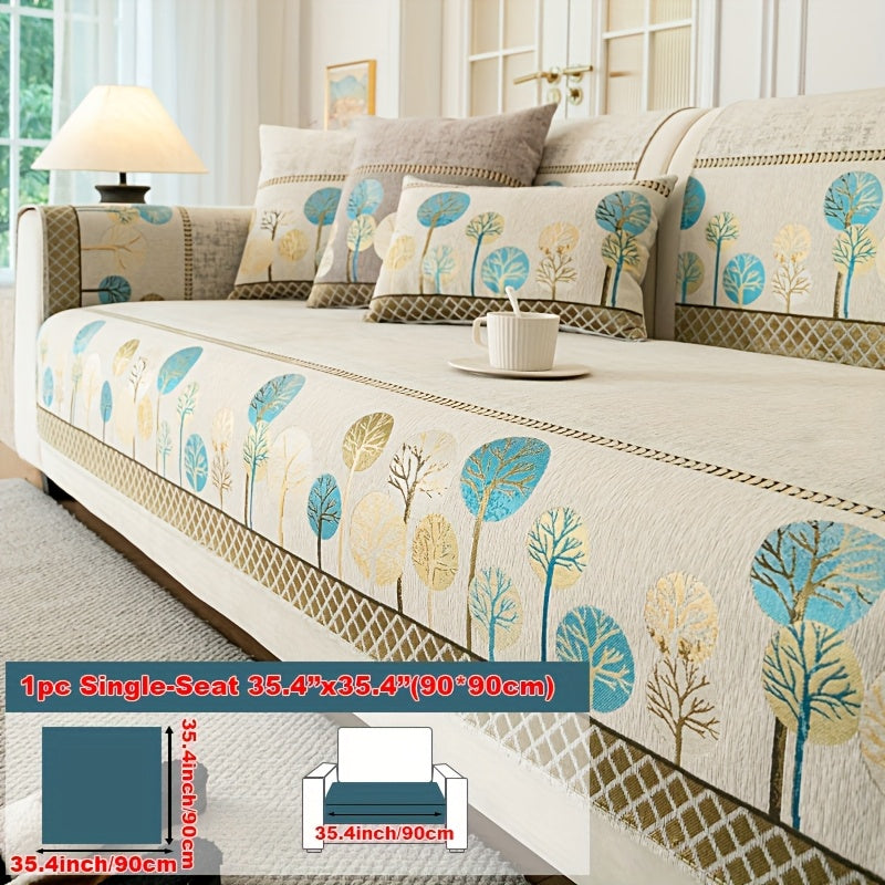 Sofa Cover, Geometric Embroidered Knit Couch Pad in Gray, Blue or White with Three Size Options