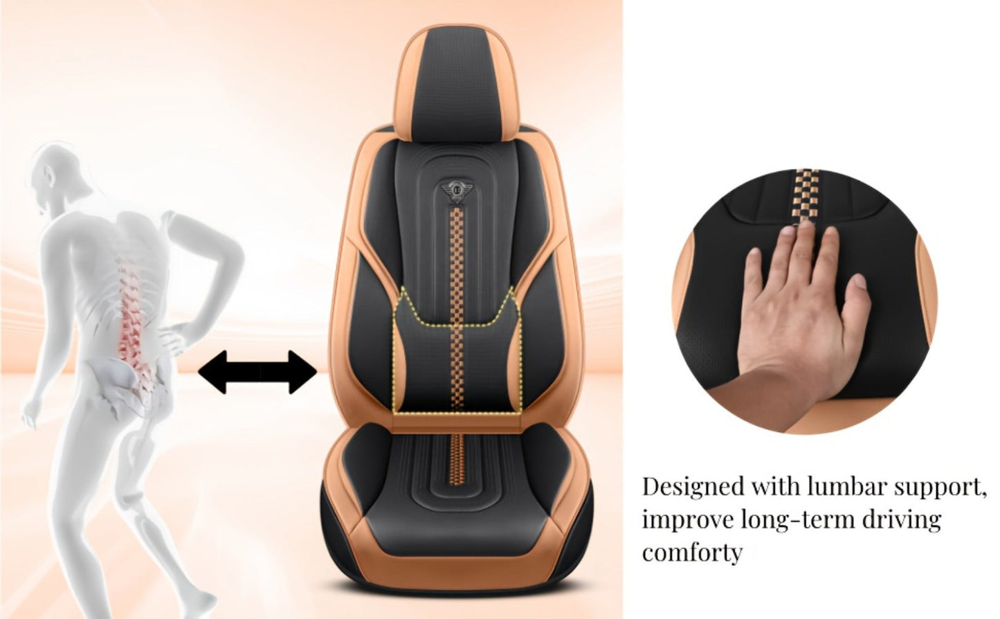 Contoured Front Car Seat Cushion Covers with Headrest Pads in Four Two-Tone Color Option Sets