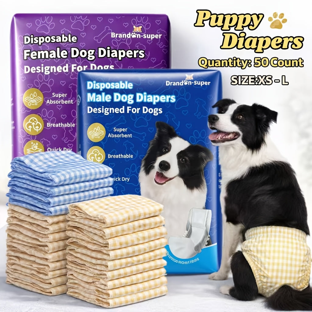Disposable Dog Diapers 50-Pack for Male & Female Dogs – Super Absorbent Leak-Proof Pet Nappies, Comfortable Fit for Puppies, Senior Dogs