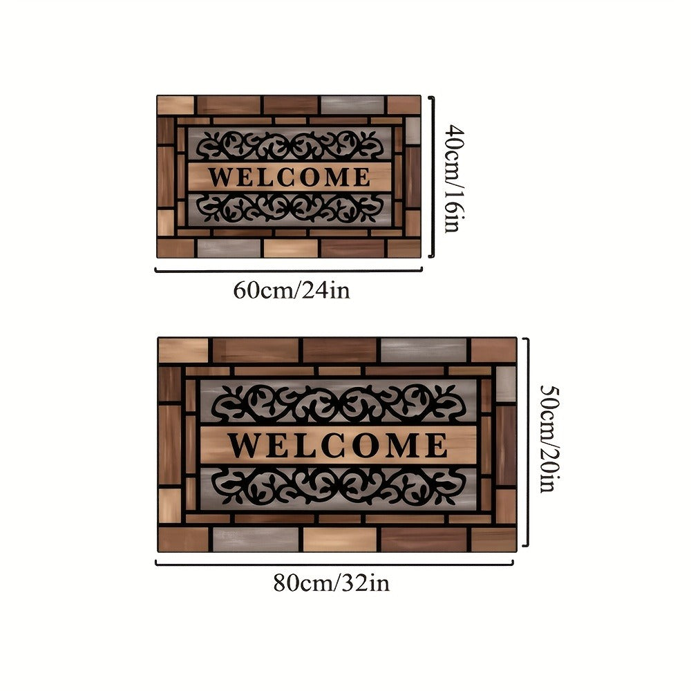 Welcome Doormat Wood Pattern – Entrance Mat with Polypropylene Backing, Indoor Outdoor Floor Mat for Front Door
