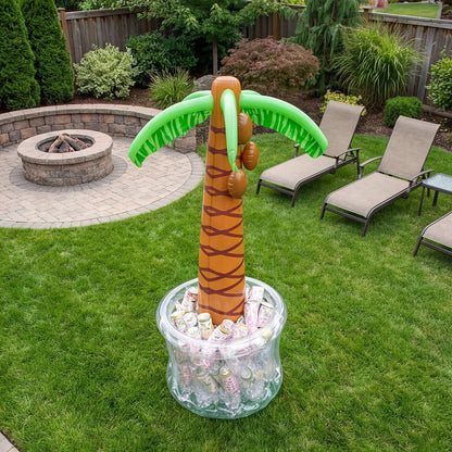 5FT Inflatable Palm Tree Drink Cooler, Tropical Beverage Ice Bucket for Luau Hawaiian Pool Party Decorations