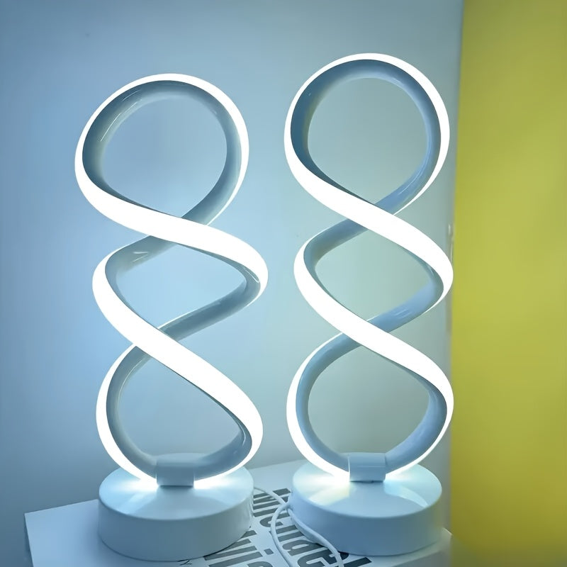 Spiral LED Table Lamp with Dimmable Push-Button Control, Modern Metal Base and Six Black or White Configuration Options