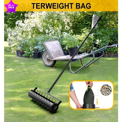 Lawn Aerator Manual 60" Long Handle with Large Tine Wheel, Metal Construction for Deep Soil Aeration