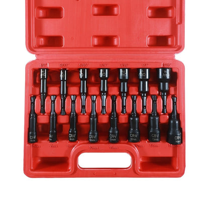 Impact Socket Set 3/8" Drive CR-V – 15/92 Piece Metric & SAE 6-Point with Ratchet Handle Adapter Storage Box for Auto Repair Mechanic DIY