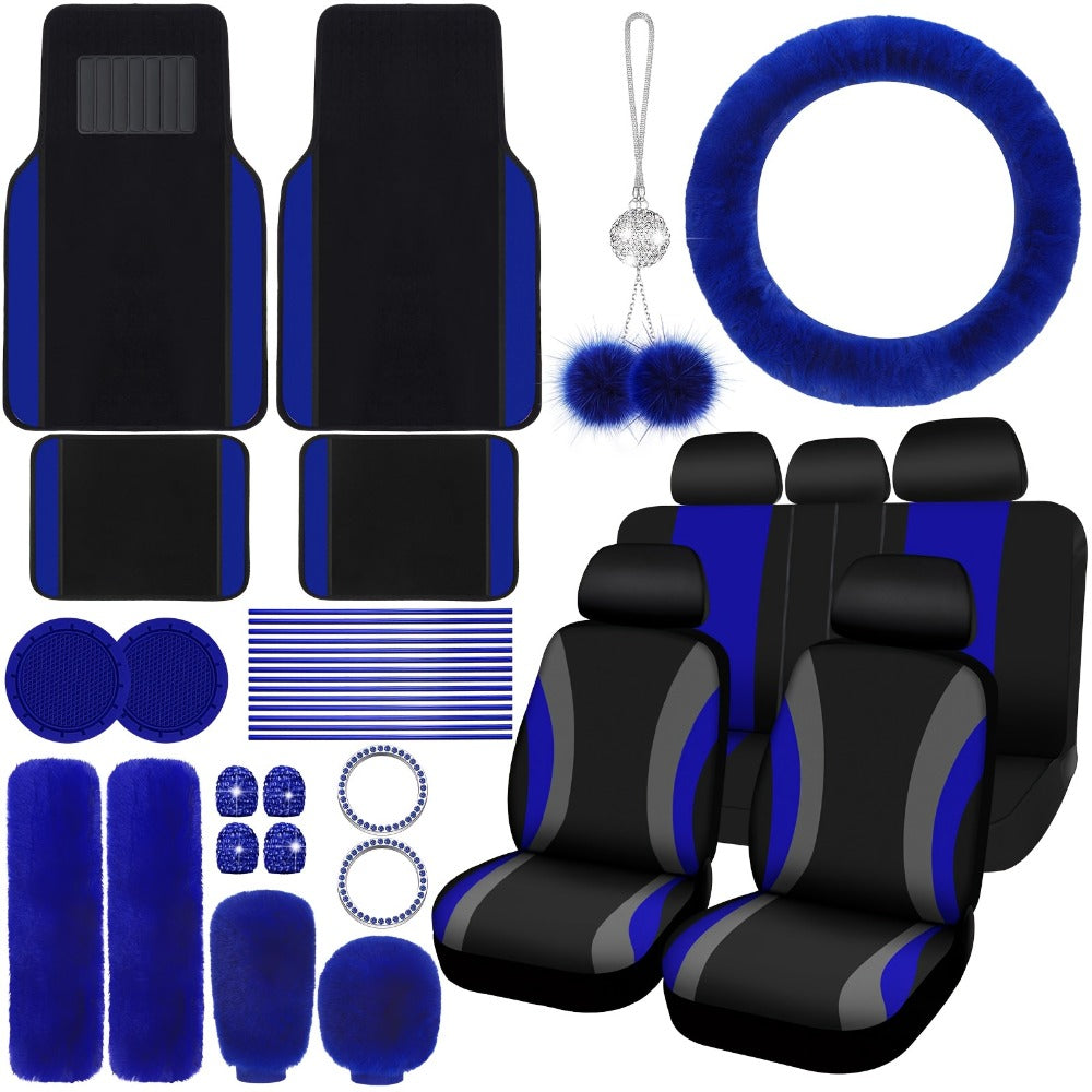 Car Seat Covers Fluffy Full-Cabin Accessory Set with Seat, Steering Wheel, Floor Mat and Belt Pieces